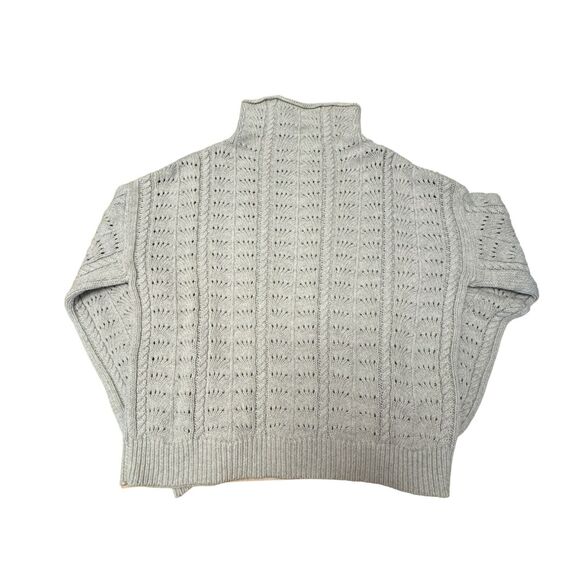 Lovers + Friends Sweater Women's Size L Gray Mock Neck Open Stitch Pullover L/S - Picture 3 of 5